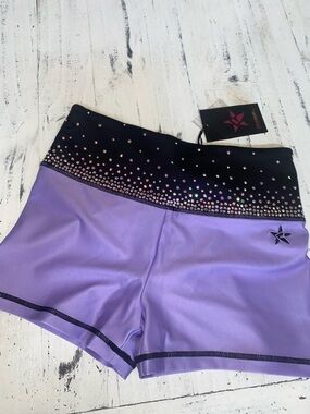 Women's Lilac Performance Rebel Shorts with Black Rhinestone Waistband